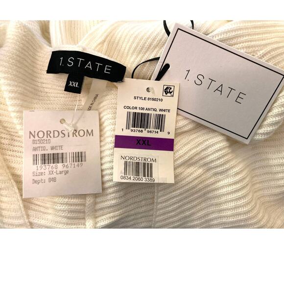 1.STATE V-Neck Balloon Sleeve Ribbed Sweater Top Size XXL/2X Antique White NWT - Picture 7 of 8